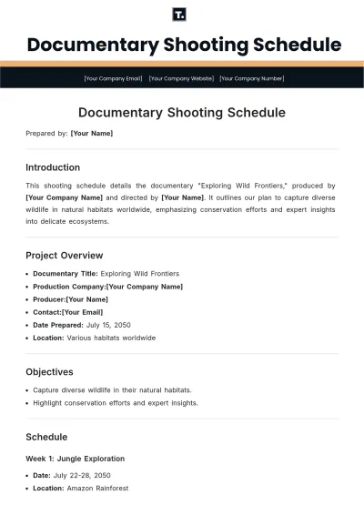 Free Documentary Shooting Schedule Template to Edit Online
