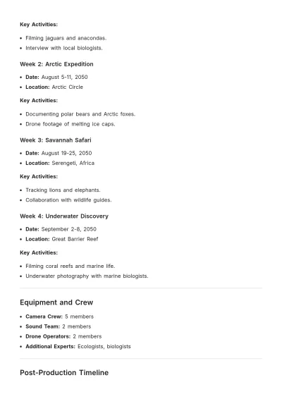 Free Documentary Shooting Schedule Template to Edit Online