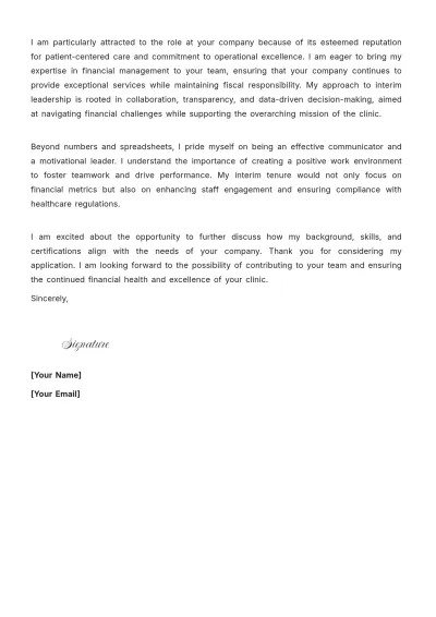 Free Financial Analyst Interim Clinic Director Cover Letter to Edit Online