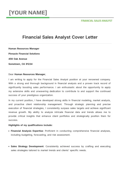 Free Financial Sales Analyst Cover Letter to Edit Online