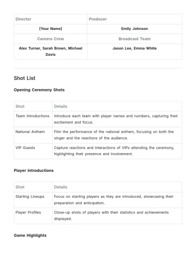 Free Sports Event Shooting Schedule Template to Edit Online