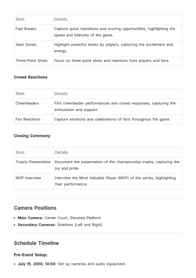 Free Sports Event Shooting Schedule Template to Edit Online