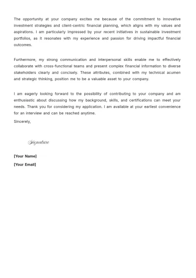 Free Chartered Financial Analyst Cover Letter to Edit Online
