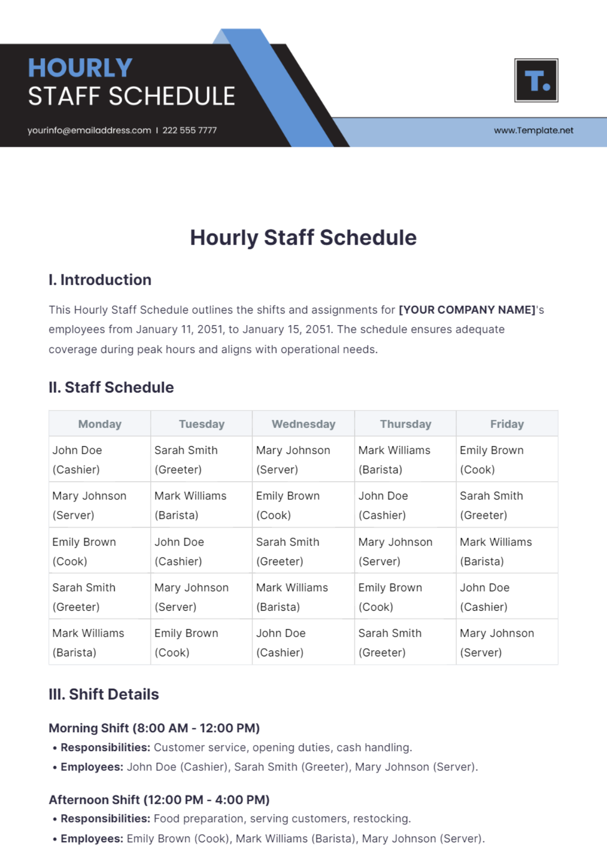 Hourly Staff Schedule Template - Edit Online & Download