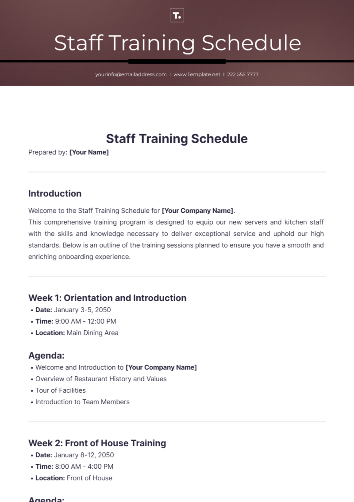 Staff Training Schedule Template - Edit Online & Download