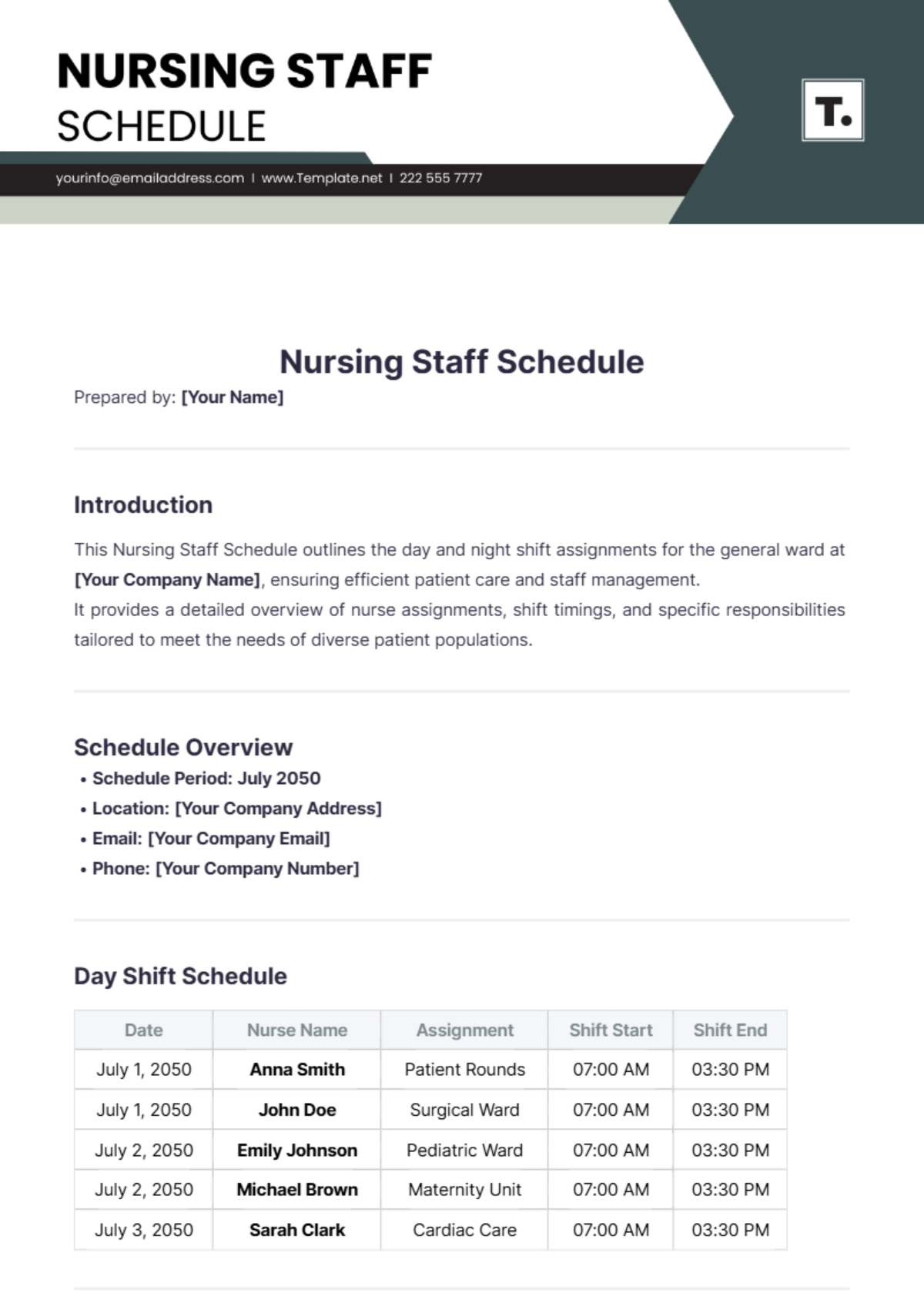 Nursing Staff Schedule Template - Edit Online & Download