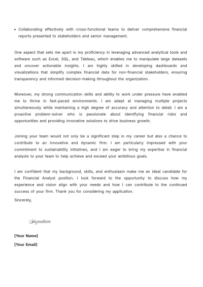 Free Financial Analyst Resume Cover Letter to Edit Online