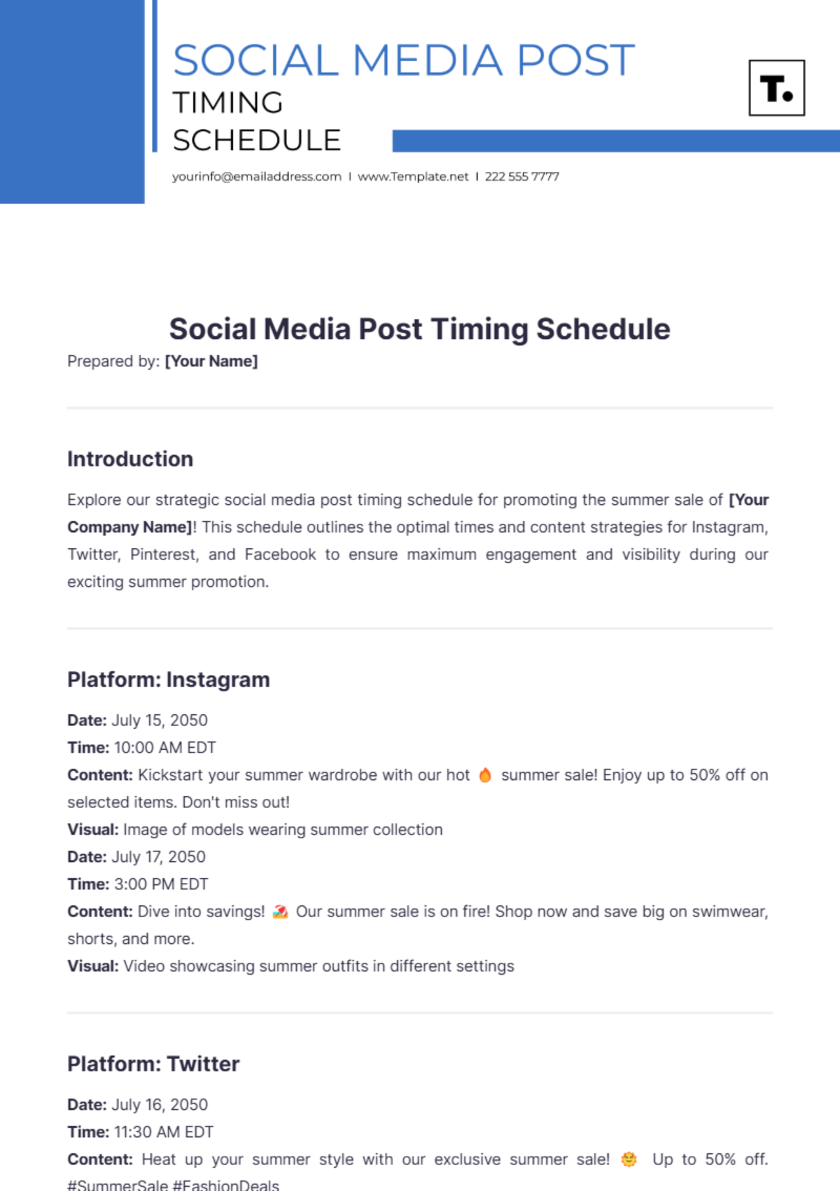 Social Media Post Timing Schedule Template - Edit Online & Download