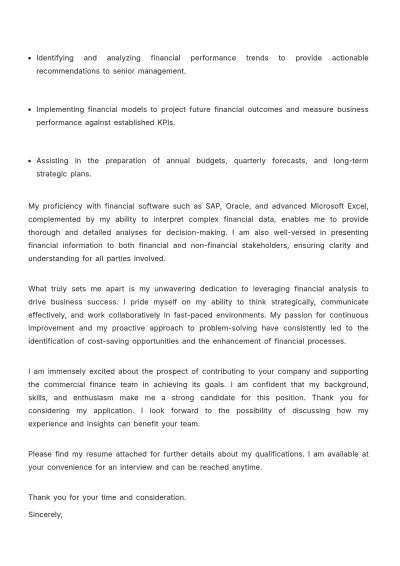 Free Commercial Finance Analyst Cover Letter to Edit Online