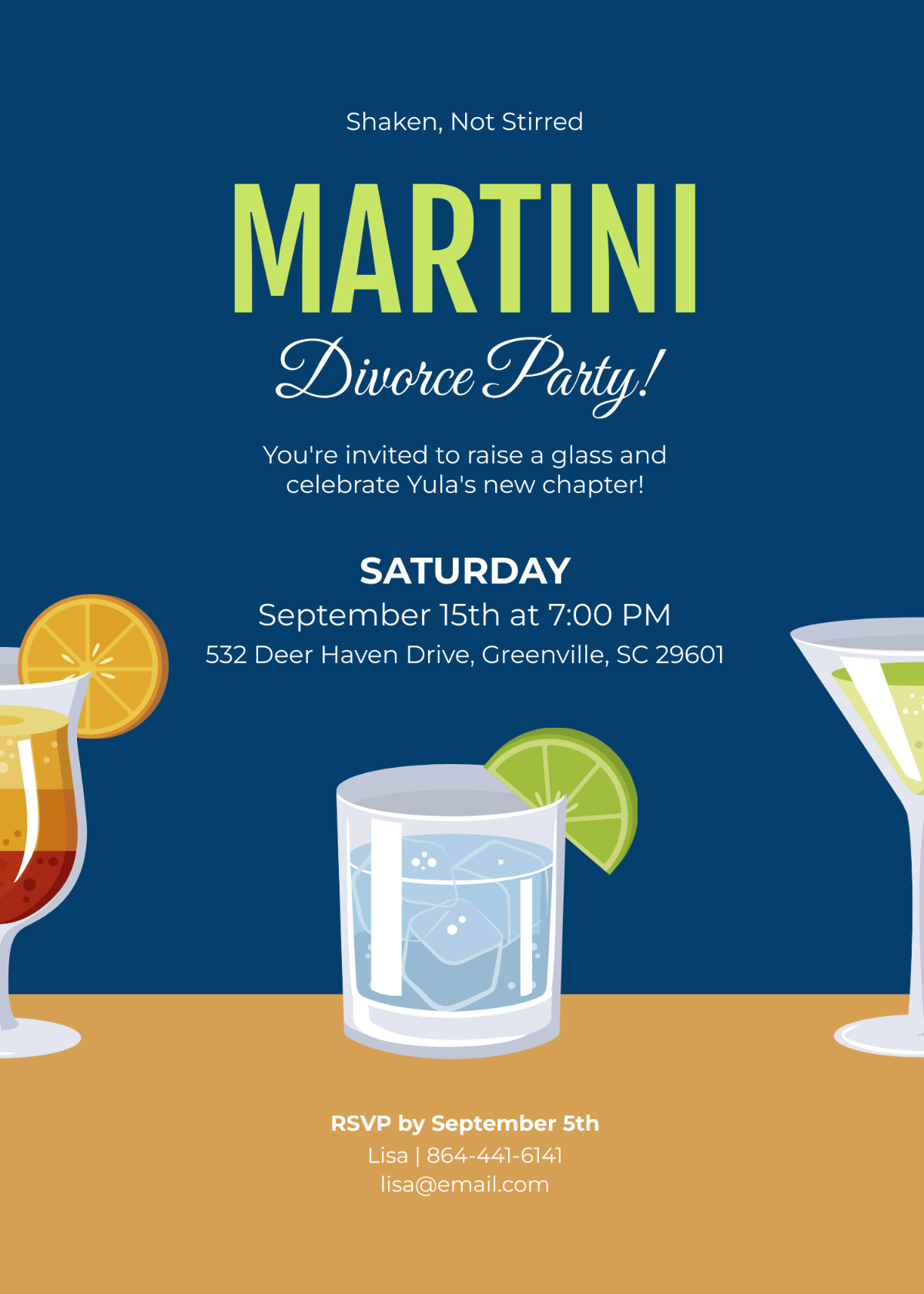 Martini Divorce Party Invitation