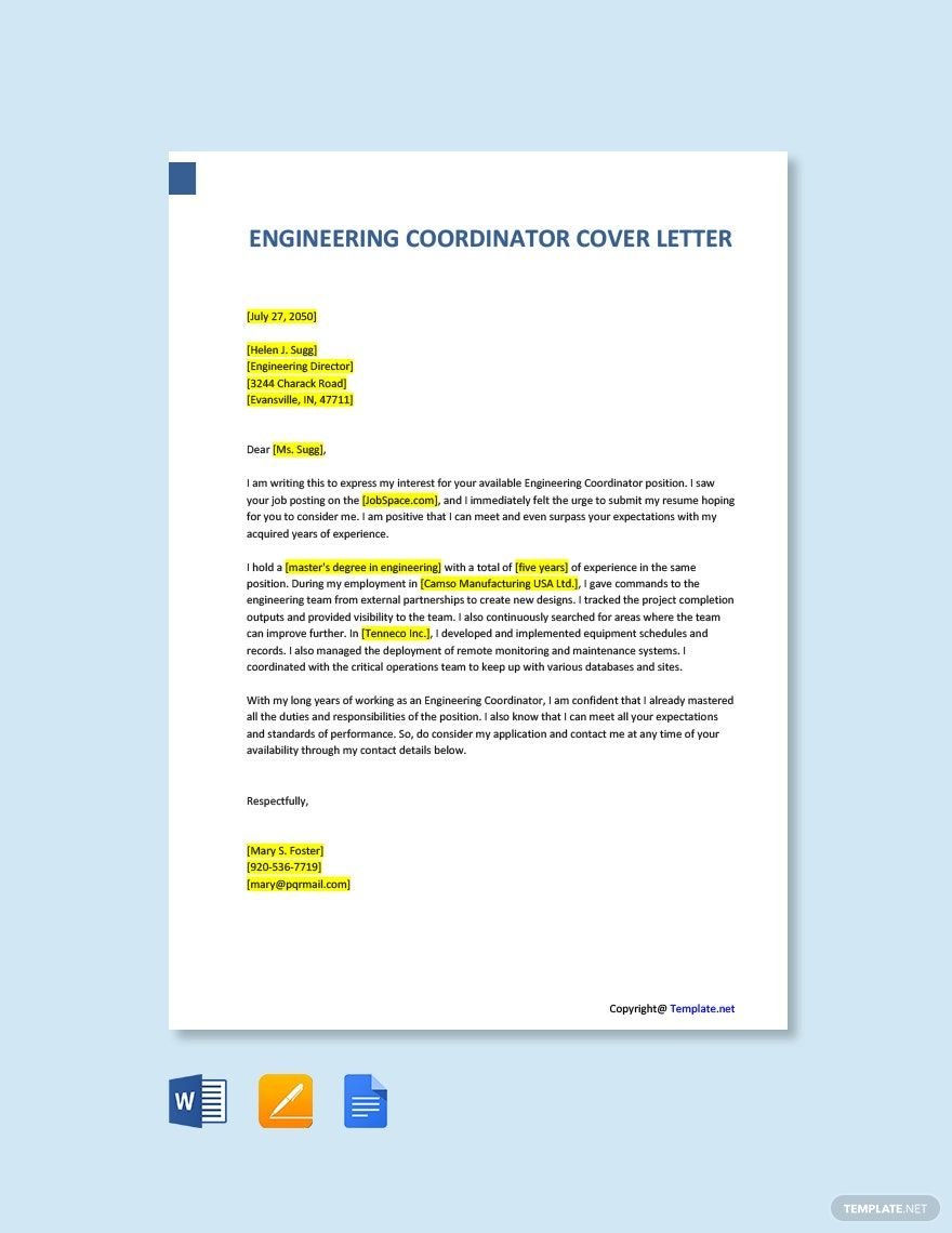 Engineering Coordinator Cover Letter