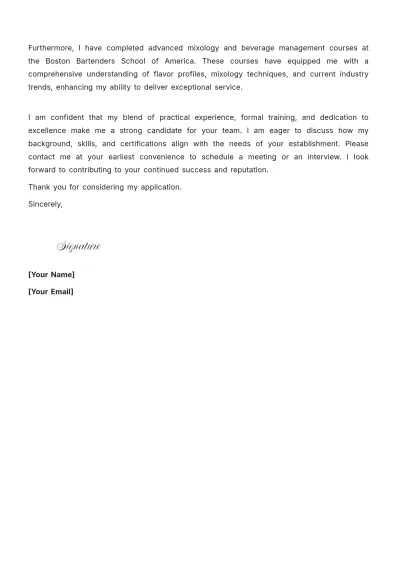 Free Mid-Level Bartender Cover Letter to Edit Online