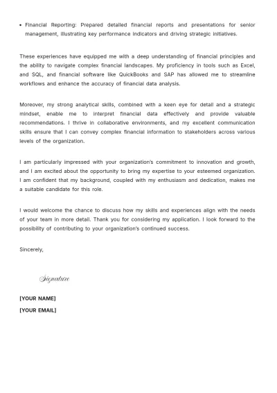 Free Corporate Financial Analyst Cover Letter to Edit Online