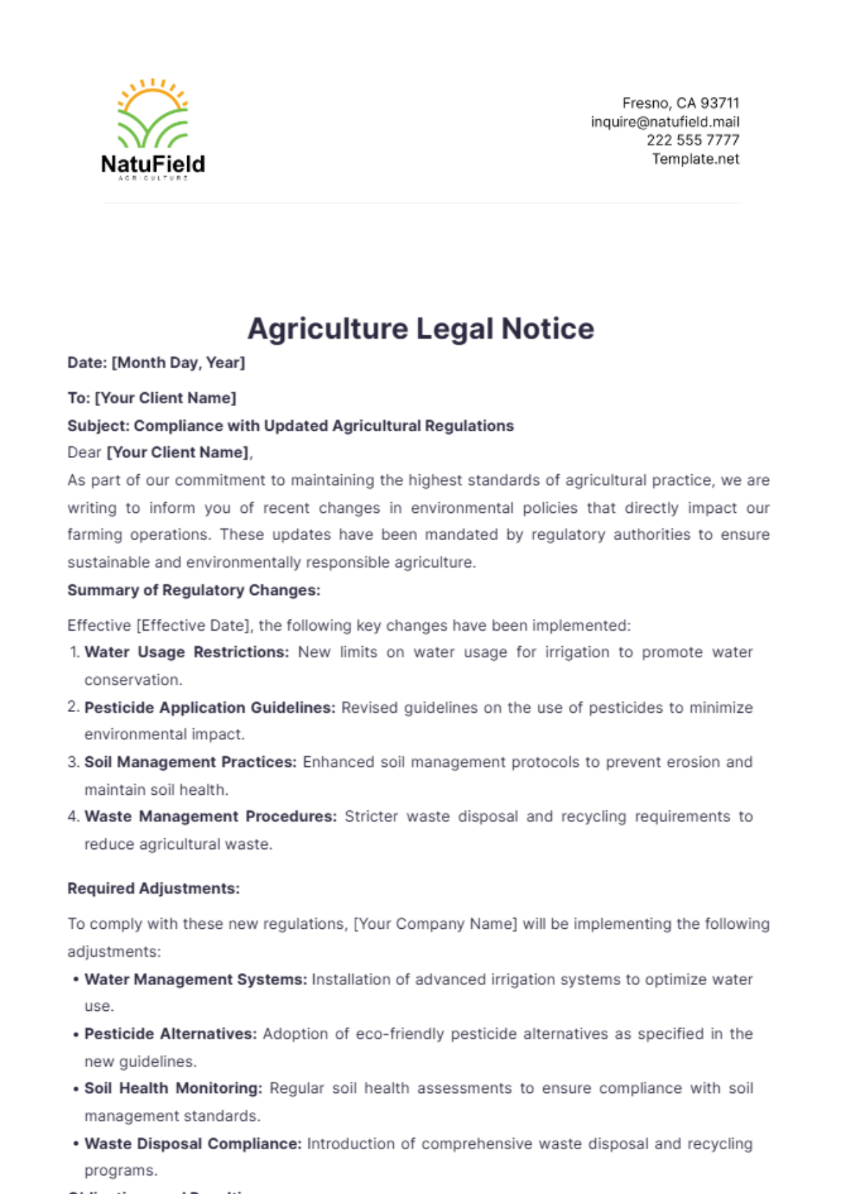 Agriculture Legal Notice Template