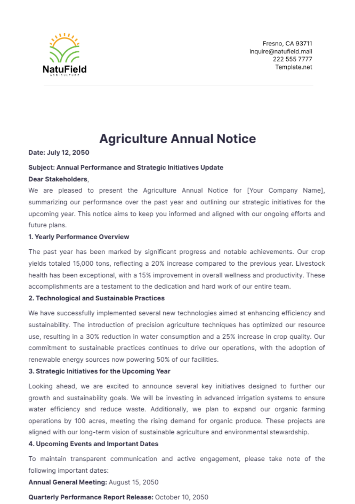 Agriculture Annual Notice Template - Edit Online & Download