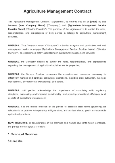 Free Agriculture Management Contract Template to Edit Online