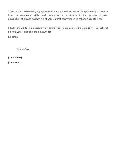 Free Bartender Waiter Cover Letter to Edit Online