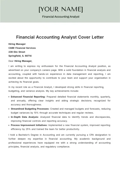Free Financial Accounting Analyst Cover Letter to Edit Online