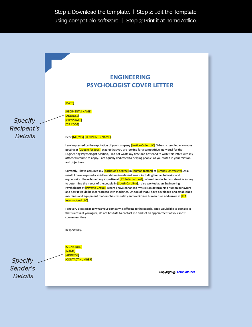 Engineering Psychologist Cover Letter