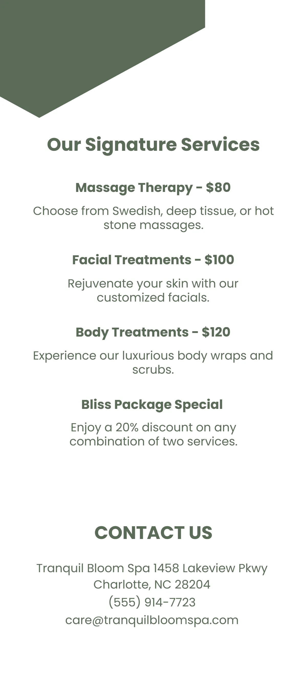 Free Spa Service Rack Card Template to Edit Online