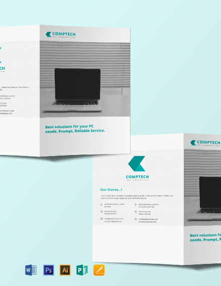 Simple Computer Service Bi-fold Brochure Template - Illustrator, Word, Apple Pages, PSD, Publisher