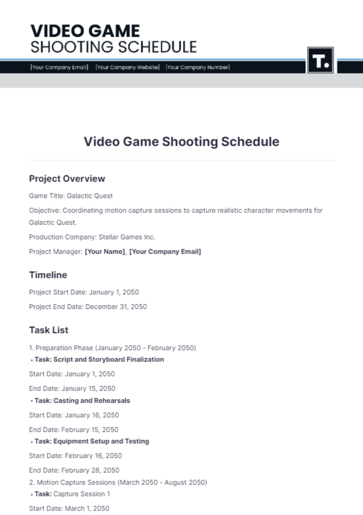 Video Game Shooting Schedule Template - Edit Online & Download