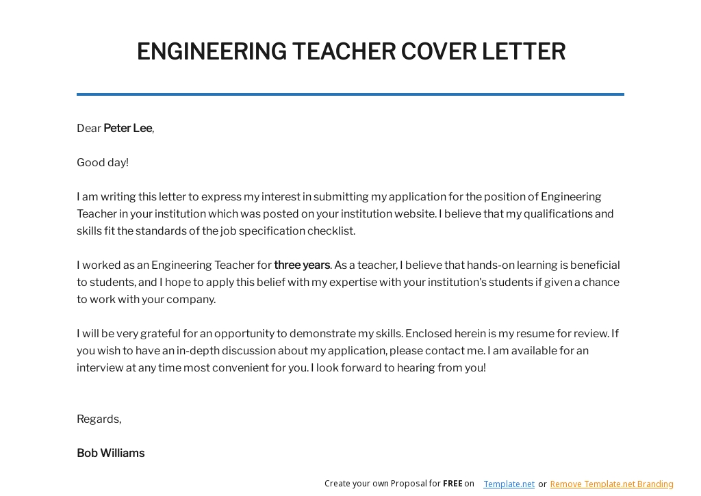 Free Engineering Teacher Cover Letter Template.jpe