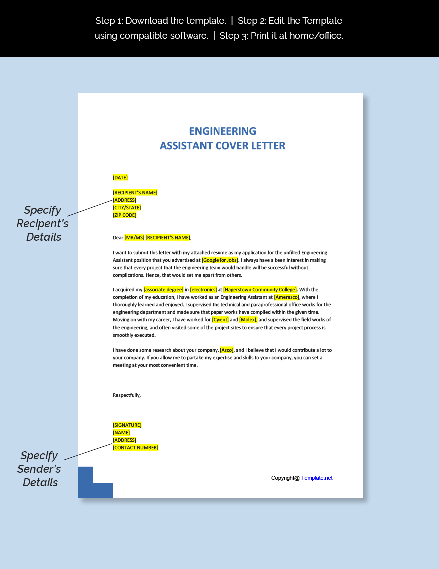 Engineering Assistant Cover Letter Template