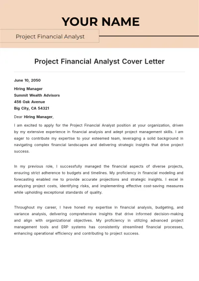 Free Project Financial Analyst Cover Letter to Edit Online