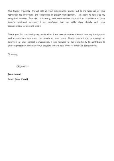 Free Project Financial Analyst Cover Letter to Edit Online