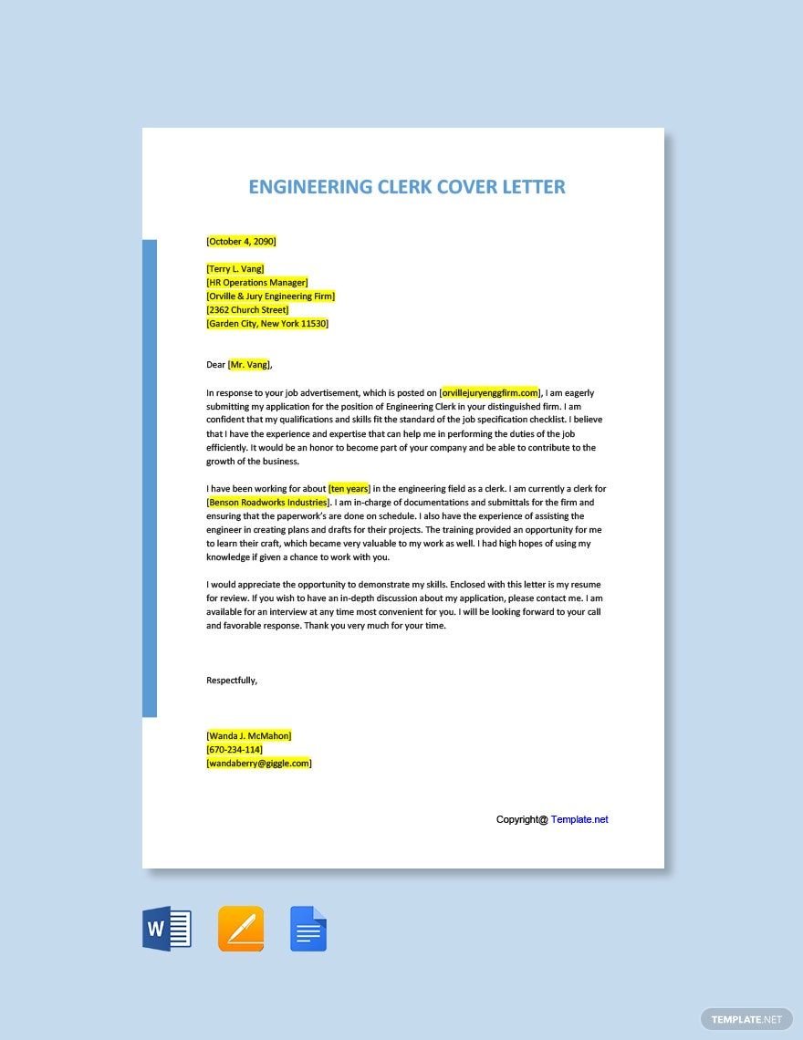 Engineering Clerk Cover Letter Template