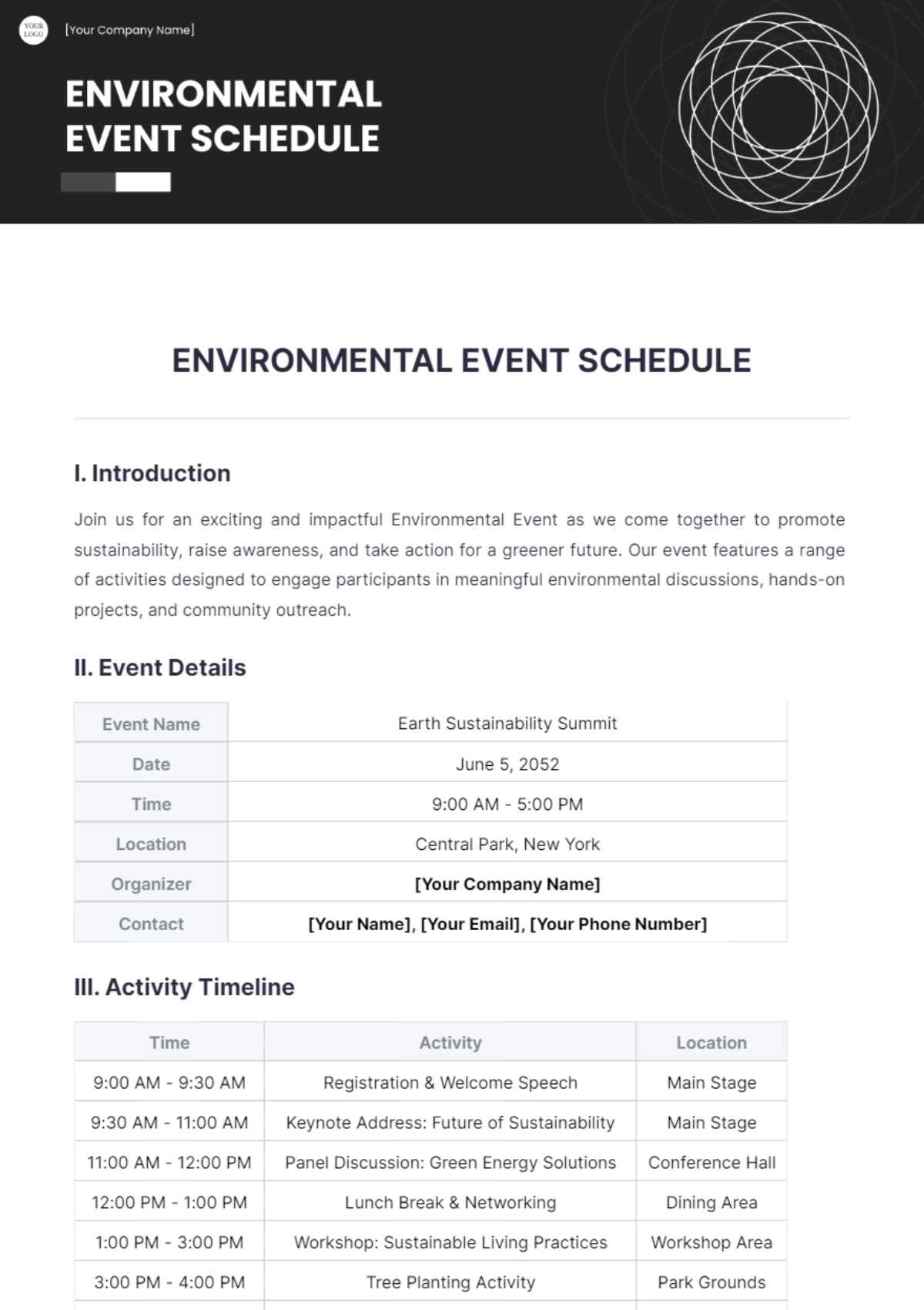 Environmental Event Schedule Template - Edit Online & Download