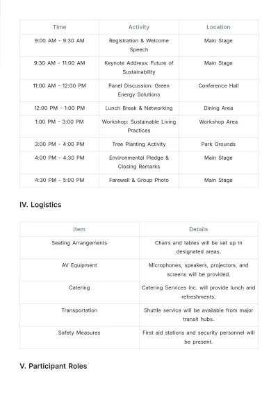 Free Environmental Event Schedule Template to Edit Online