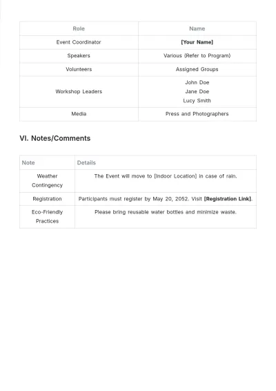 Free Environmental Event Schedule Template to Edit Online