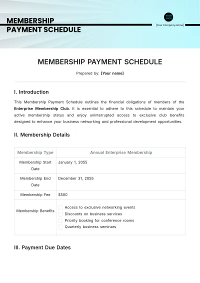 Free Membership Payment Schedule Template to Edit Online