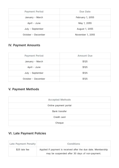 Free Membership Payment Schedule Template to Edit Online