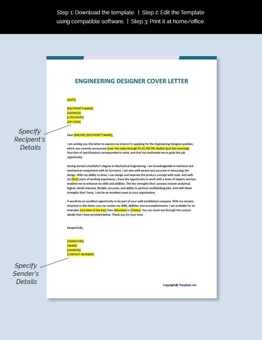 Engineering Designer Cover Letter Template