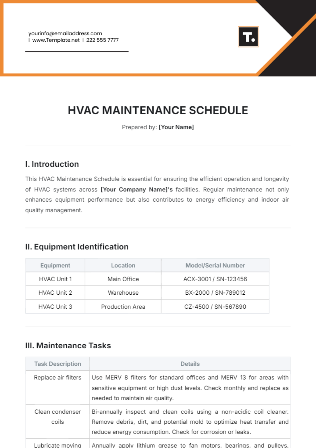 Free HVAC Maintenance Schedule Template - Edit Online & Download ...