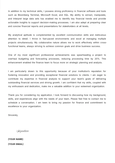 Free Bank Financial Analyst Cover Letter to Edit Online