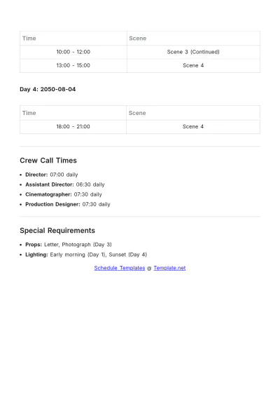 Free Short Film Shooting Schedule Template to Edit Online