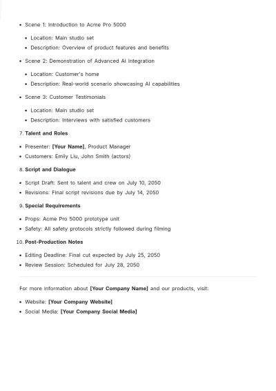 Free Product Demo Shooting Schedule Template to Edit Online
