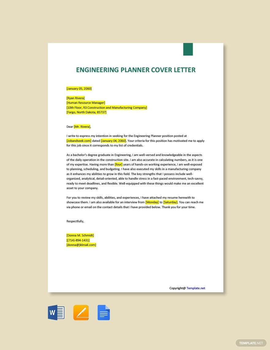 Engineering Planner Cover Letter Template