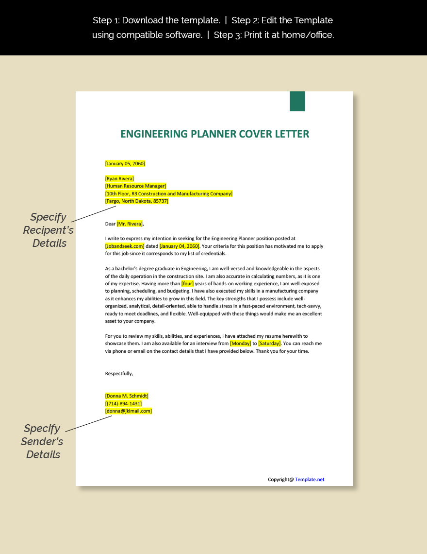 Engineering Planner Cover Letter Template