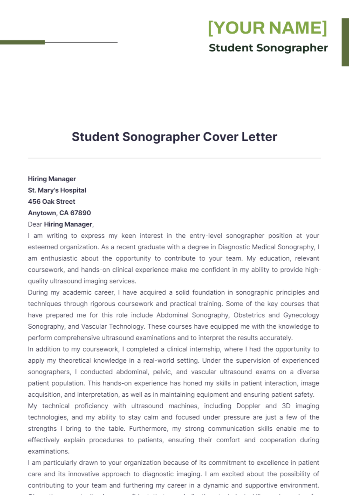 Student Sonographer Cover Letter