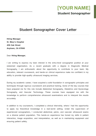 Free Student Sonographer Cover Letter to Edit Online