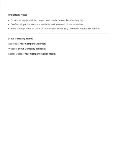 Free YouTube Video Shooting Schedule Template to Edit Online
