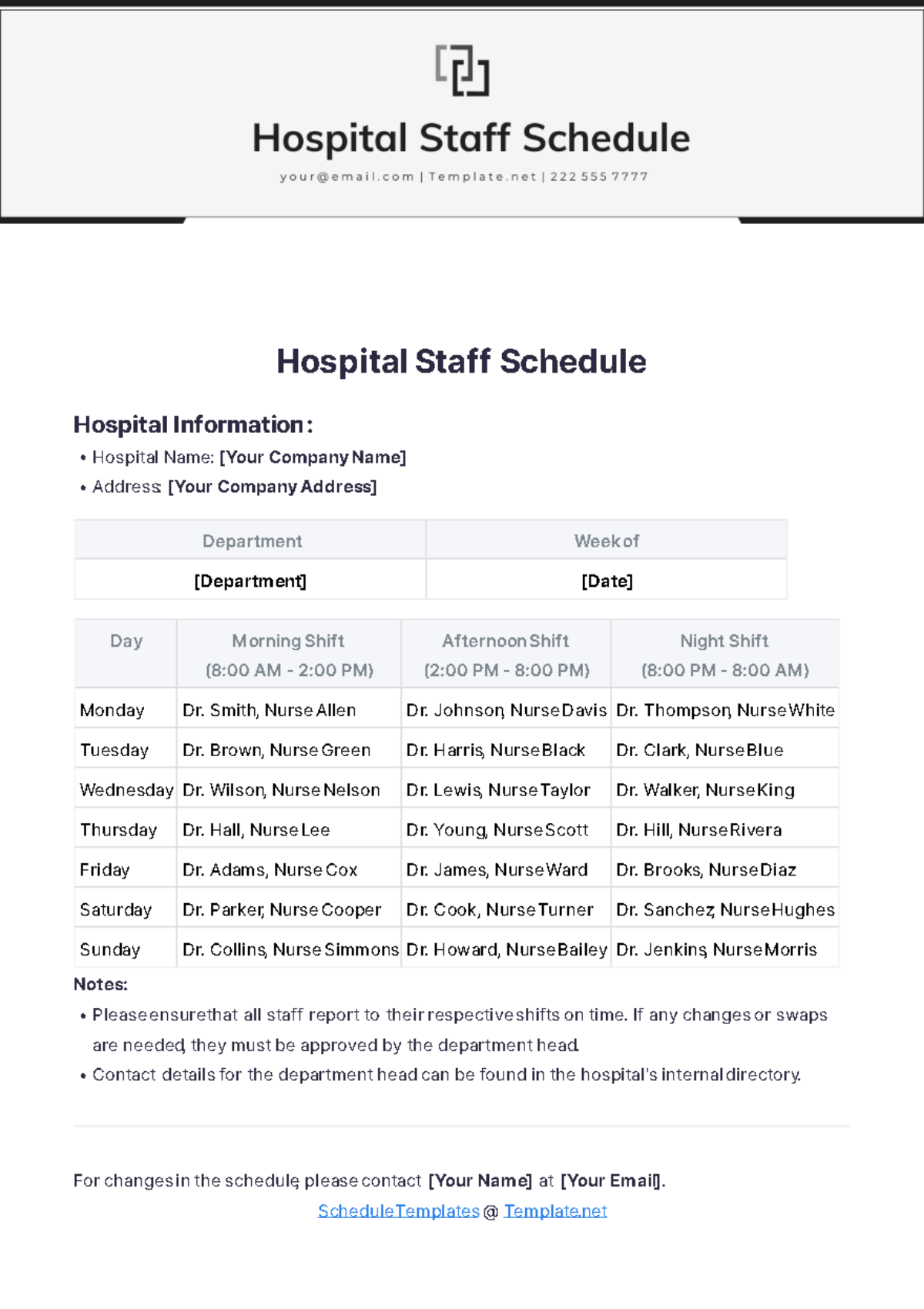 Hospital Staff Schedule Template - Edit Online & Download