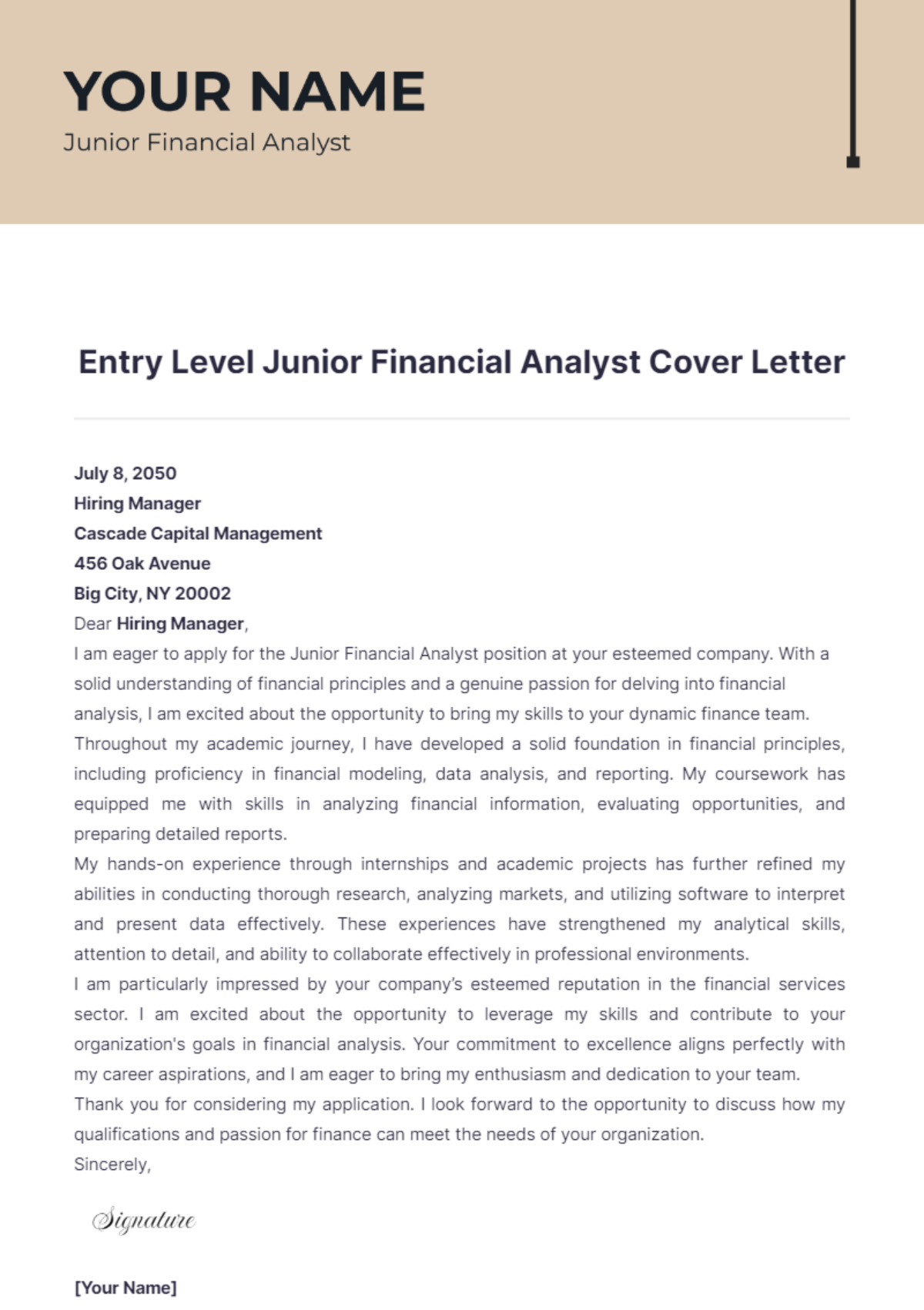 financial analyst cover letter entry level