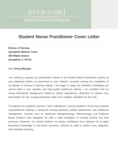 Free Student Nurse Practitioner Cover Letter to Edit Online