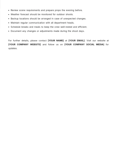 Free Web Series Shooting Schedule Template to Edit Online
